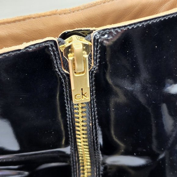 Calvin Klein Bernadet Platform Black Gold Patent Leather Boots Retro 70's sz 9 - Picture 6 of 10